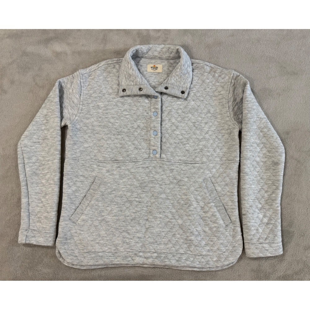 Marine Layer Heather Gray Quilted Snap Mock Neck Pullover Sweatshirt XS
